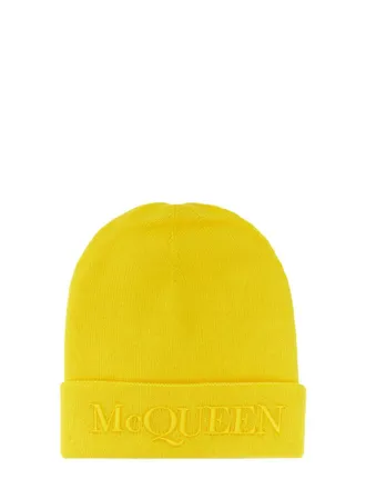 Alexander McQueen Yellow Logo Beanie Hat