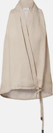 Brunello Cucinelli Monili halterneck linen wrap top