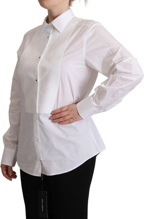 Dolce & Gabbana Womens White Cotton Dress Collared Long Sleeves Shirt Top