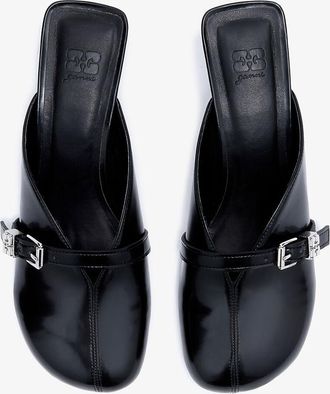 Ganni Black Sue Heeled Mules in Oleatex - Size 35 Oleatex&acirc;&cent;