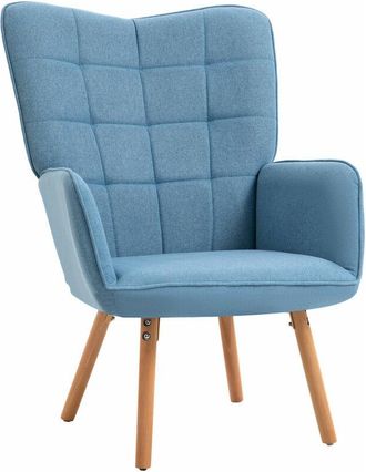 HOMCOM Homcom - Butaca De Sal&oacute;n Moderna Silla De Ocio Con Respaldo Alto Reposabrazos Tela De Lino Y Patas De Madera De Haya Para Cocina 71x76x101 Cm
