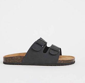Jacamo Black Buckle Strap Sandals Wide