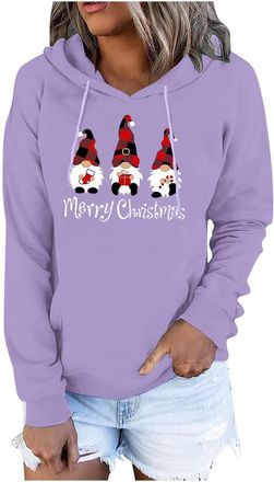 Generic Christmas Hoodies for Women Jumpers Novelty Sweatshirt Long Sleeve Pullover Christmas Tree Tops Funny Xmas Gnome Blouses Casual Jumper Hooded Sweatshi