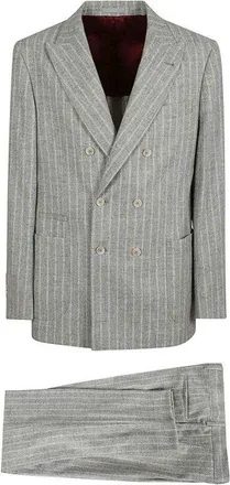 Brunello Cucinelli MenS Gray Pinstripe Double-Breasted Suit, Size 44