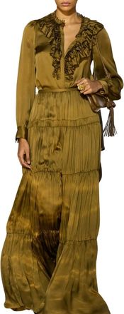 Ulla Johnson Rouen Silk Ruffle Blouse In Willow
