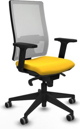 Piqueras y Crespo Piqueras Y Crespo - Pouf Synchro in rete bianca con braccioli in ecopelle gialla Base piramidale 2D Ruote gommate da 65 mm