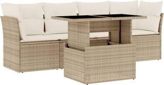 vidaXL Juego De Sof&aacute;s Jard&iacute;n Con Cojines 5 Pzas Rat&aacute;n Sint&eacute;tico Beige Vidaxl