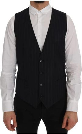 Dolce & Gabbana Blauw Gestreept Gilet - Heren - Gillet - Blauw - L - Wol - Kostuums