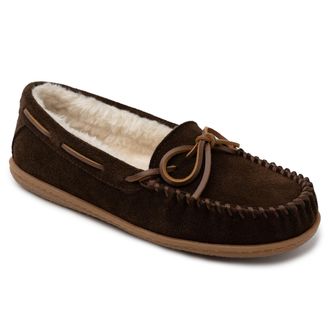 Minnetonka Womens Camp Tie Moc - Indoor/Outdoor Cozy Slippers with Durable Sole, Chocolate, 6 UK