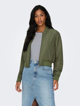 Only Bomberjacke ONLY ONLALMA BOMBER OTW NOOS, Damen, Gr. XL, kalamata, Web, Obermaterial: 100% Polyester, unifarben, regular fit taillenbedeckt, Rundhals,