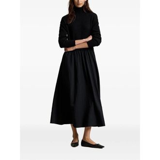 Ralph Lauren A-Line Wool and Crepe Rollneck Dress - Black