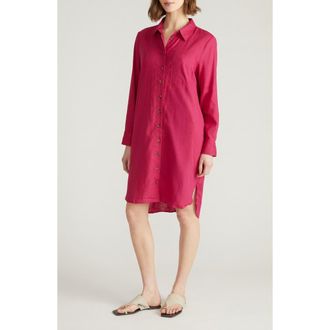 Universal Standard Seaside Long Sleeve Linen Blend Shirtdress in Cerise at Nordstrom
