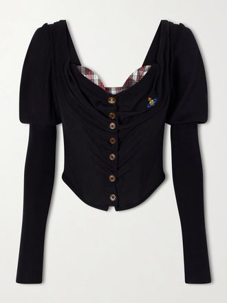Vivienne Westwood Cardigan In Misto Lana E Seta Con Finiture In Cotone A Quadri E Logo Ricamato Bea - Nero