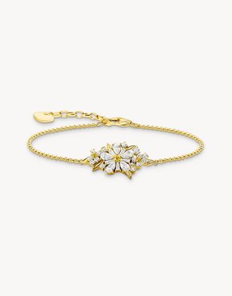 Thomas Sabo Bracciale placcato oro dorato e bianco con dettaglio a forma di margherita con pietre