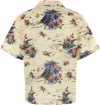 Prada Mens Floral-Printed Cotton Shirt Beige