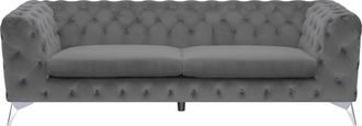 Beliani Sof&aacute; De 3 Plazas De Terciopelo Gris Estilo Chesterfield Con Respaldo Bajo Sotra