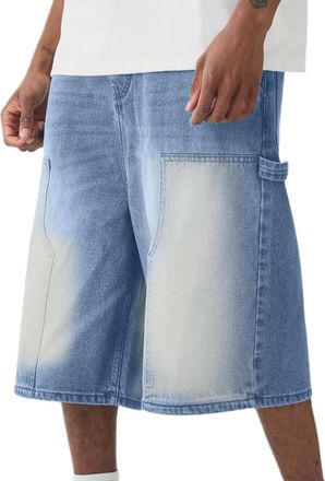 Generic Mens denim shorts, lightweight summer trousers, short baggy jeans, summer denim shorts, wide jeans, Bermuda shorts with straight leg, regular fit, sum