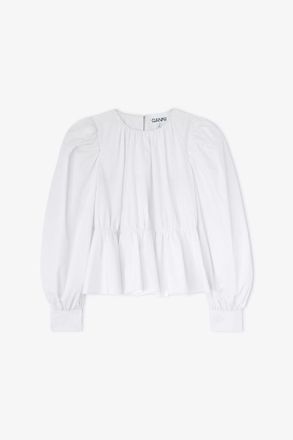 Ganni White Blouse in Compact Poplin - Size 10/12 Organic Cotton