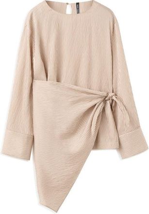 Mango Stripe Knot Detail Asymmetric Top in Brown at Nordstrom, Size 8
