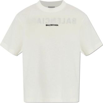 Balenciaga T-Shirts, female, Beige, Size: XS T-shirt with Embroidered Logo