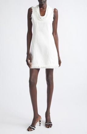 Ferragamo Fringed Denim Minidress in Mascarpone at Nordstrom, Size 40