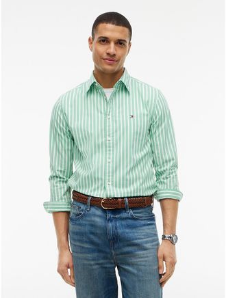 Tommy Hilfiger Mens Regular Fit Striped Shirt - Green - XXL