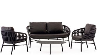 LLR Collection 4-teiliges Outdoor Design Lounge-Set Tahiti - Schwarz/Dunkelgrau