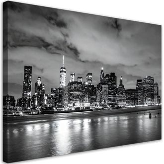 Feeby Cuadro En Lienzo, Nueva York Manhattan Brooklyn En Blanco Y Negro, 100x70