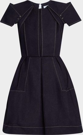 Dice Kayek Pleated Denim Short-Sleeve Mini Dress