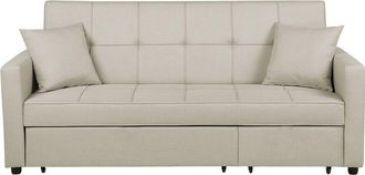 Beliani Modern Fabric Sofa Bed Polyester Extra Pillows Convertible Beige Glomma