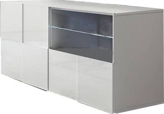 Dmora Dmora - Mueble De Televisi&oacute;n Trasimeno, Aparador De Sal&oacute;n, Mueble Bajo Para Tv, Base De Pared Equipada, Made In Italy, 122x43 H57 Cm, Blanco Brillante