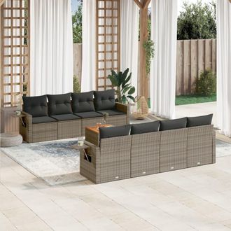 vidaXL Set De Muebles De Jard&iacute;n 9 Pzas Y Cojines Rat&aacute;n Sint&eacute;tico Gris Vidaxl