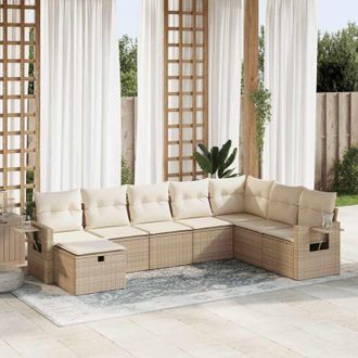 vidaXL Set De Sof&aacute;s De Jard&iacute;n Y Cojines 8 Piezas Rat&aacute;n Sint&eacute;tico Beige Vidaxl