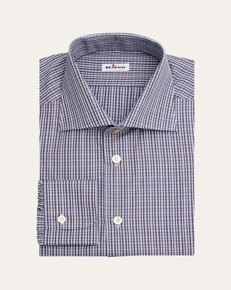Kiton Mens Cotton Plaid Dress Shirt