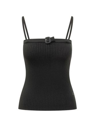 Courr&egrave;ges Black Square Neck Ribbed Knit Top