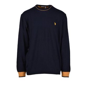 U.S.Polo Association U.S. Polo Assn., Round-neck Knitwear, male, Blue, Size: 2XL Wool Blend Knit Sweater