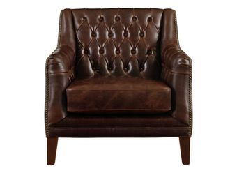 VENTE-UNIQUE.COM Sill&oacute;n cl&aacute;sico costra de piel marr&oacute;n chocolate