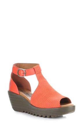 FLY London Lemo Ankle Strap Platform Wedge Sandal in Devil Red at Nordstrom, Size 10-10.5Us