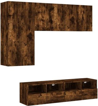 vidaXL Muebles De Tv De Pared 4 Pzas Madera Ingenier&iacute;a Roble Ahumado Vidaxl