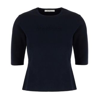 Max Mara Round-neck Knitwear, female, Blue, Size: L Mxpaustero Short-sleeved Top