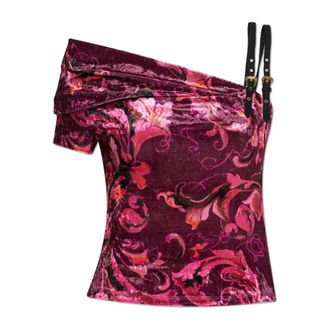 Versace Jeans Couture Blouses, female, Pink, Size: 2XS Velvet Off-Shoulder Top