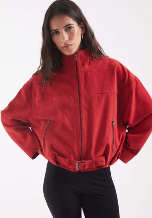 Jack & Jones giacca in camoscio rossa con collo a imbuto-Rosso