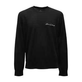 Armani Round-neck Knitwear, male, Black, Size: 2XL Wool Blend Crew Neck Sweater