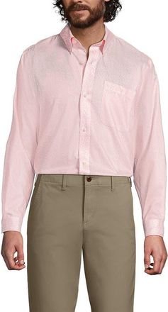 Lands End No Iron Supima Cotton Pinpoint Buttondown Collar Dress Shirt in Light Pink Breeze Ditsy at Nordstrom, Size 16.5 - 35