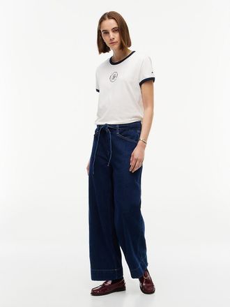 Tommy Hilfiger Womens Belted High-Rise Wide Leg Jean - Inky Dark Rinse - 00