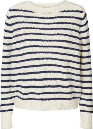 Lollys Laundry Gestreept Gebreide Jumper - Dames - Ronde hals truien - Beige - L - Truien & Vesten