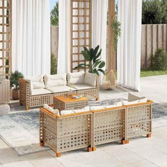vidaXL Vidaxl - Set Sof&aacute;s De Jard&iacute;n 7 Piezas Y Cojines Rat&aacute;n Sint&eacute;tico Beige