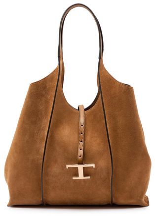 Tod's T-plaque Suede Tote - Tan - One Size