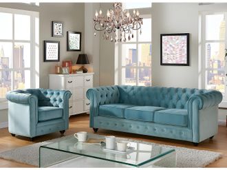 Vente-Unique Divano CHESTERFIELD 3 posti e poltrona in velluto Azzurro pastello