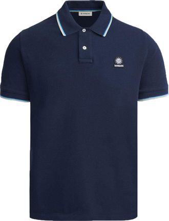 Sandbanks Mens Badge Logo Tipped Sleeve Polo Shirt Navy Cotton - Size X-Large